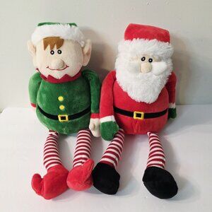 2 Gitzy Holiday Christmas Plush Stuffed Toys Elf and Santa Clause